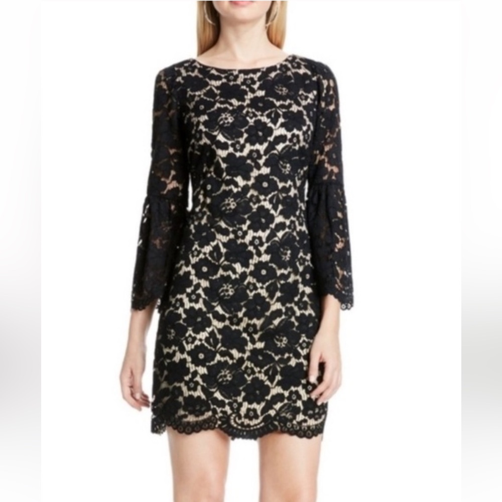 Vince Camuto Black Bell Sleeve Lace Dress size 12